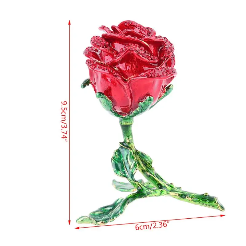 

Rose Flower Figurine with Rhinestone Crystal Ornament trinket box - Jewelry Hinged Box for Small Trinkets (red)