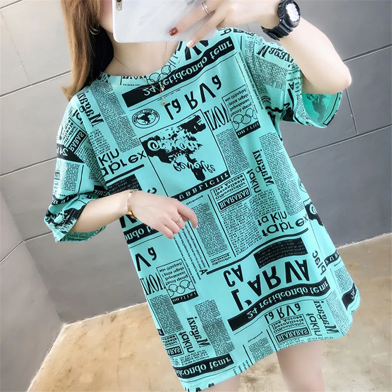

Women Oversize Harajuku Hip Hop Tops Plus Size Graphic Tee Shirts Female Summer Loose Short Sleeve Letter Print Korean T-shirt