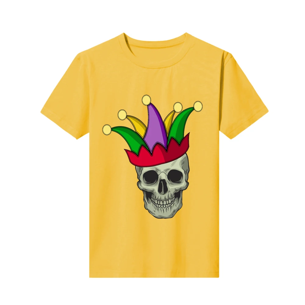 Новая футболка с круглым вырезом и принтом черепа Марди Гра Джокер карнавал