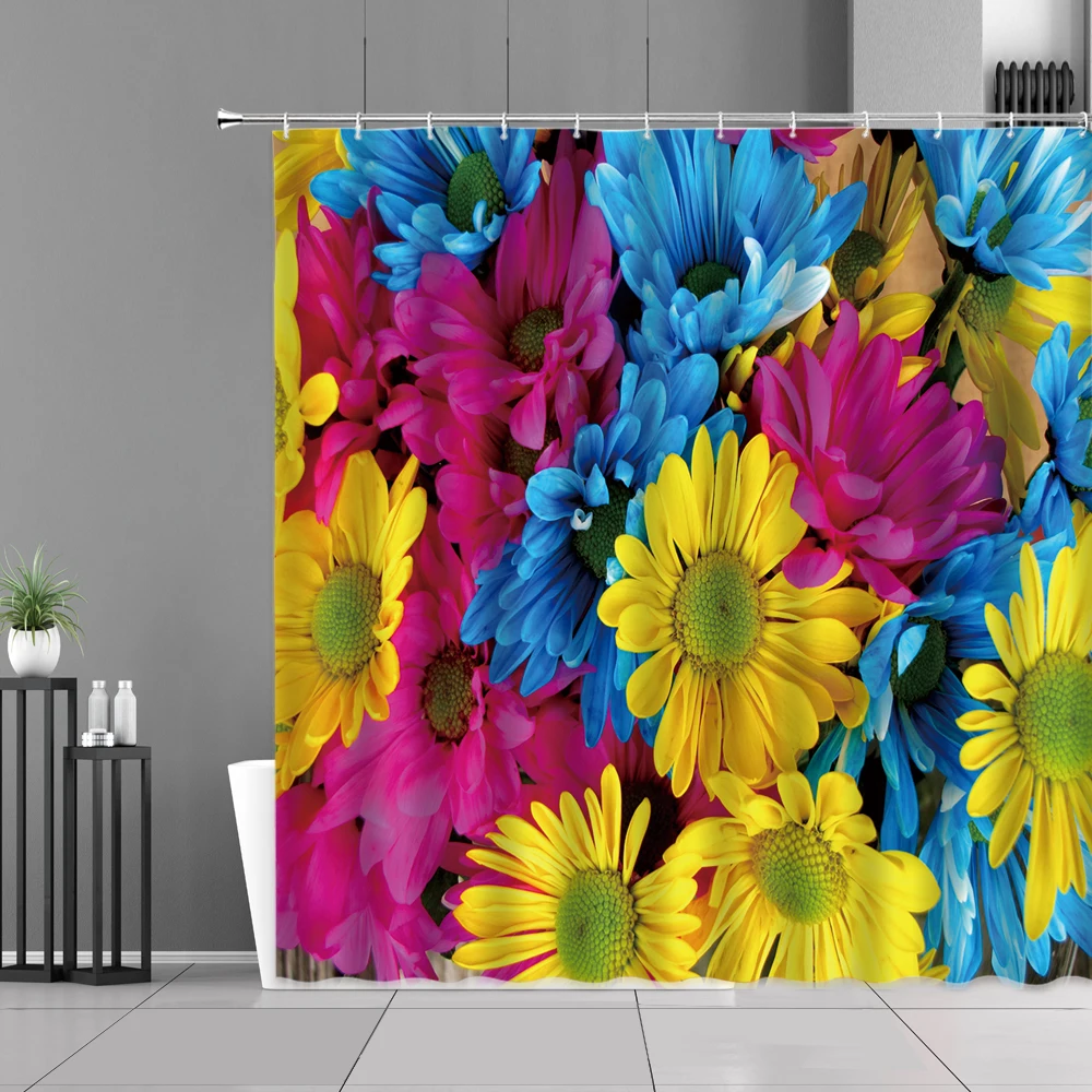 

Purple Tulip Flower Shower Curtain Spring Floral Plant Butterfly Landscape Design Home Bathroom Decor Screen Waterproof Curtains