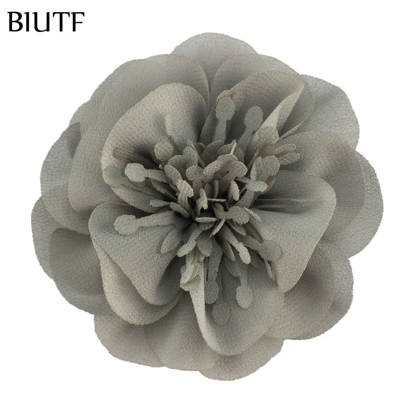 5pcs/lot 3.6'' Chiffon Flower with Stamen 9cm Bright color Headwear Flower Kids Lovely Hair Accessories TH298 - Цвет: 12-gray