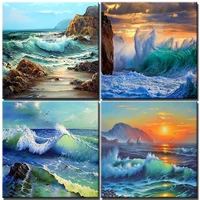 painting by numbers waves of the sea on canvas landscape pictures by numbers home decoration diy adults kit coloring by numbers