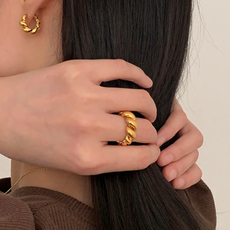 Золотистые и Серебристые геометрические витые кольца для женщин 2021 модные