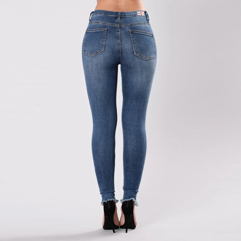 

Embroidered high fashion hole jeans female elastic denim trousers female