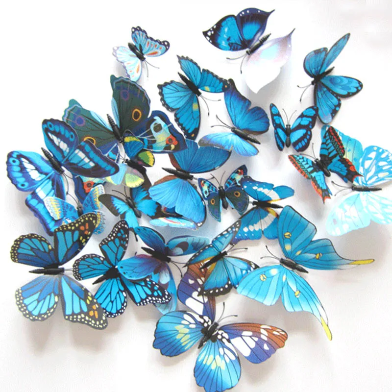 

12Pcs/pack Simulation Butterflies Three-Dimensional Wall Sticker Wallpaper Home Decorations Fridge Magnet PVC Wall decals