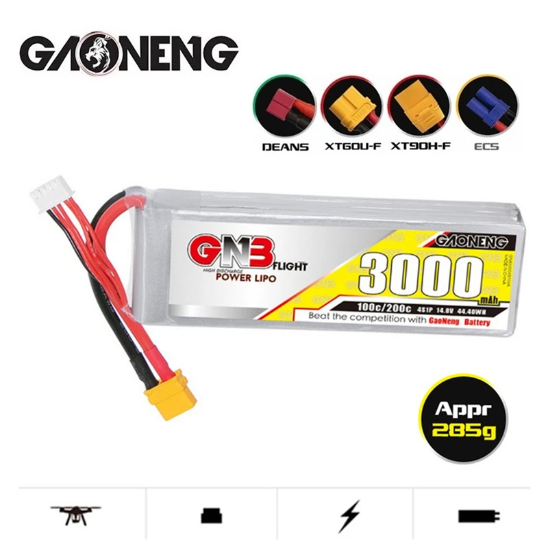 

Gaoneng GNB 4S 14.8V 3000mAh 50C/100C HV Lipo Battery For FPV Drone RC Helicopter Car Boat UAV RC Parts With XT60/XT90/T Plug