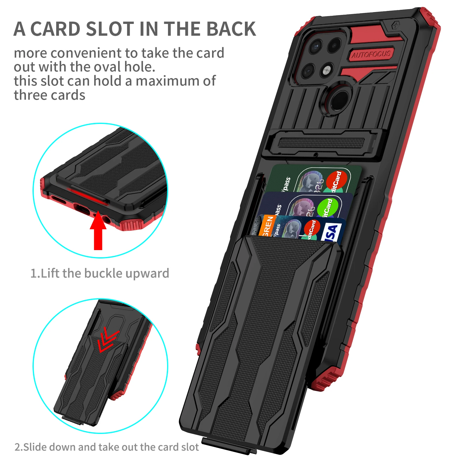 

Shockproof Armor Phone Case For Oppo A54 A74 4G A15 A15S A16 F19 A7 A5S A12 A11K F9 Card Package Invisible Kickstand Back Cover