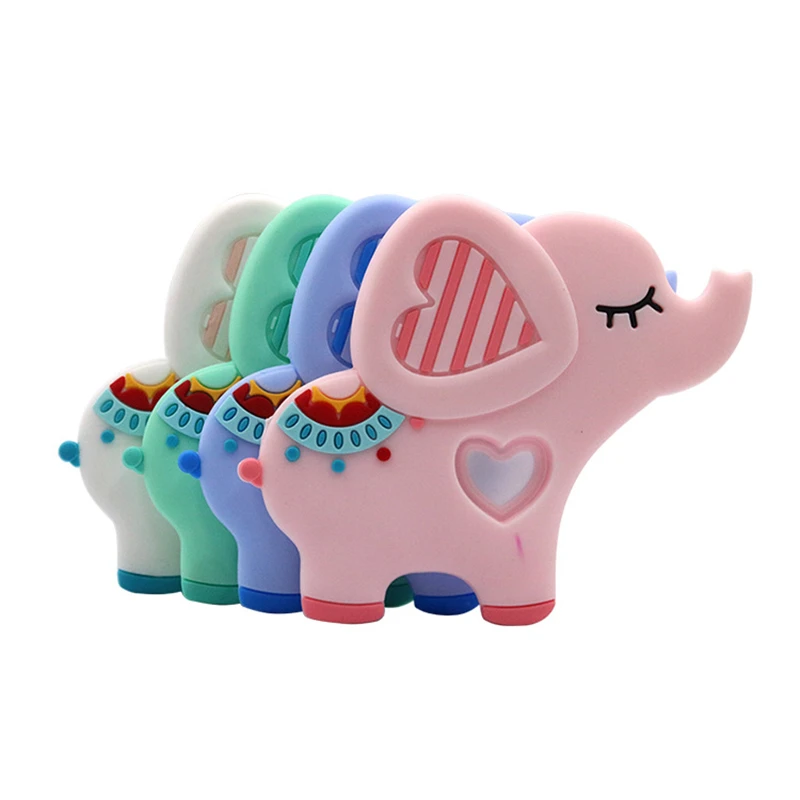 Mordedor de silicona seguro para beb&eacute;, juguete de dentici&oacute;n de elefante lindo, collar de dentici&oacute;n, accesorio de lactancia, mordedores para beb&eacute;, juguetes para masticar sin BPA-3
