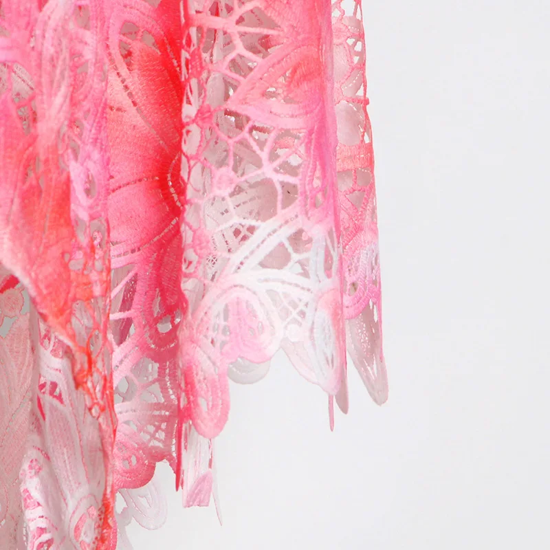 

SeeBeautiful Embroidery Hollow Out Stitching Loose Irregular Dress V-neck Short Sleeve Zipper New Fashion 2021 Spring Women M883