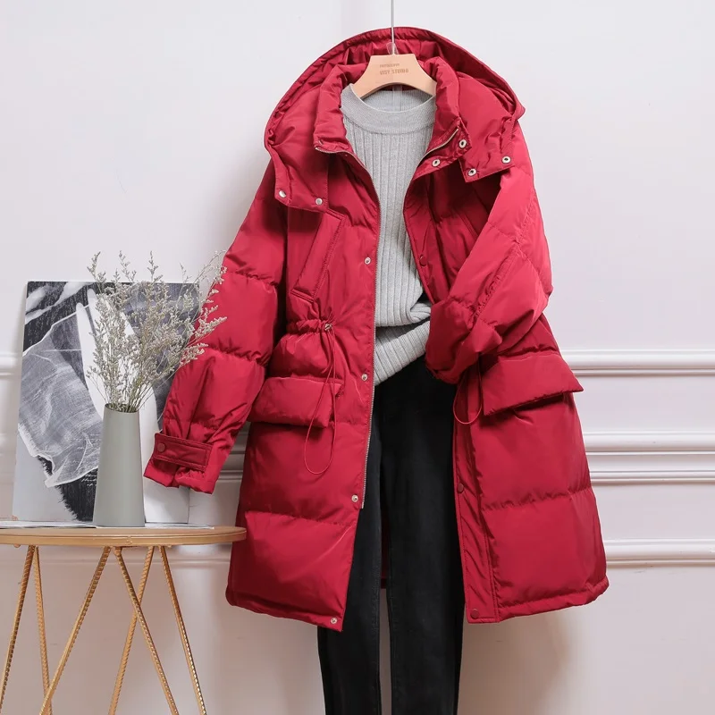 Женская длинная куртка с капюшоном Fitaylor свободное пуховое пальто на белом утином