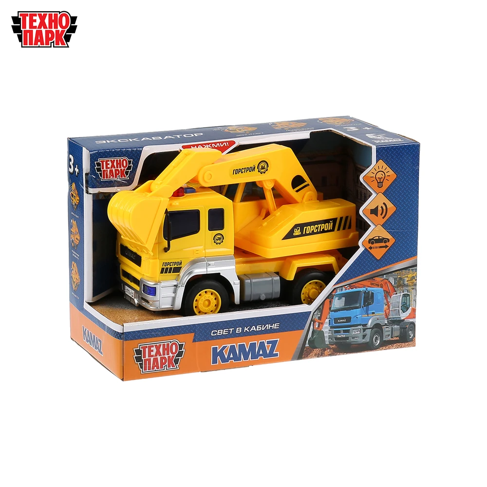 Машина ТЕХНОПАРК КАМАЗ экскаватор 17см пластиковый со светом и звуком