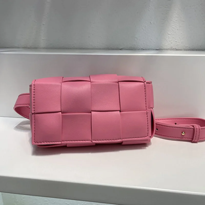 

Leather Woven Small Waist Bags For Women Luxury Brand Bag Luxury Weave Cassette Waist Belt Bag 2021 Trend Chest Pouch Female