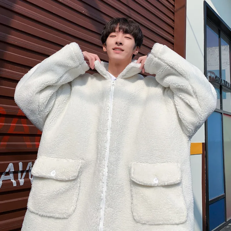 Winter Lamb Fur Jacket Men's Warm Thick Parka Men Fashion Solid Color Casual Coat Man Loose Cotton Jacket Male Clothes Overcoat