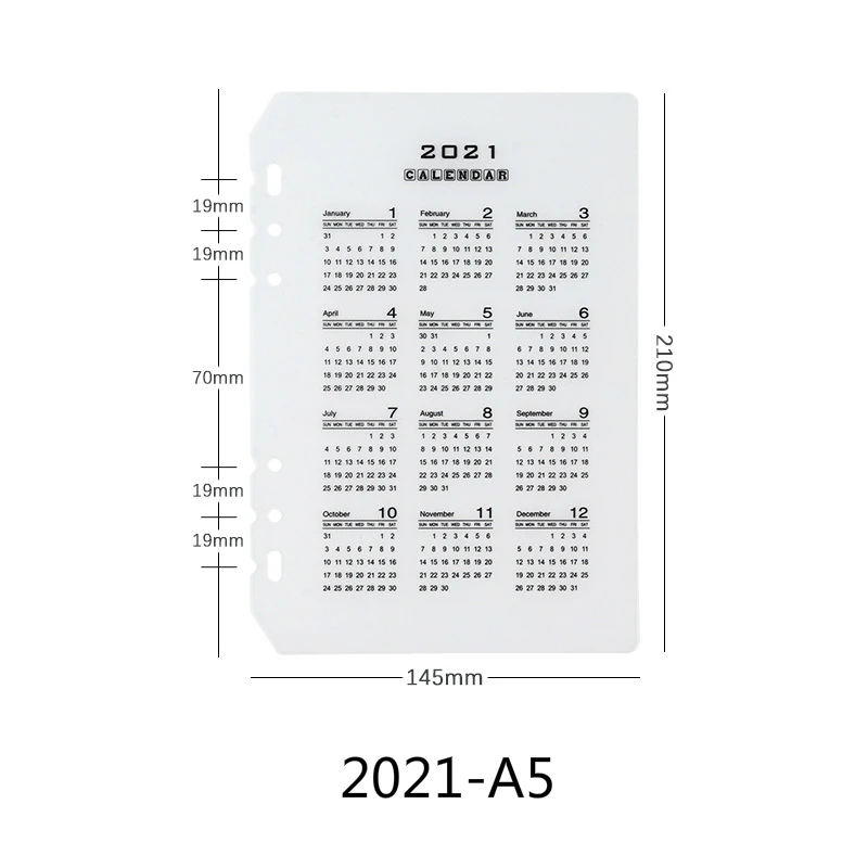

A5 A6 loose-leaf 2021 calendar partition baffle PP transparent matte standard 6 holes thick 60 wire