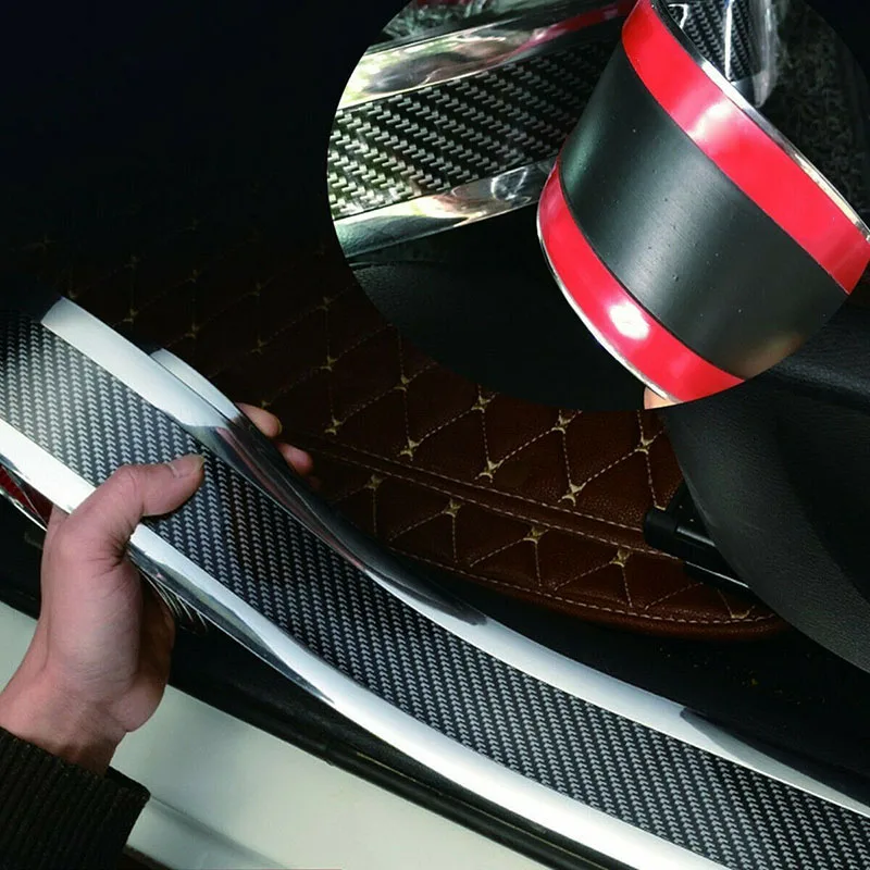 

Carbon Fiber Look Car Door Plate Sill Guard Protector Anti-Scratch Strip 2m*5cm Styling Mouldings Exterior Parts