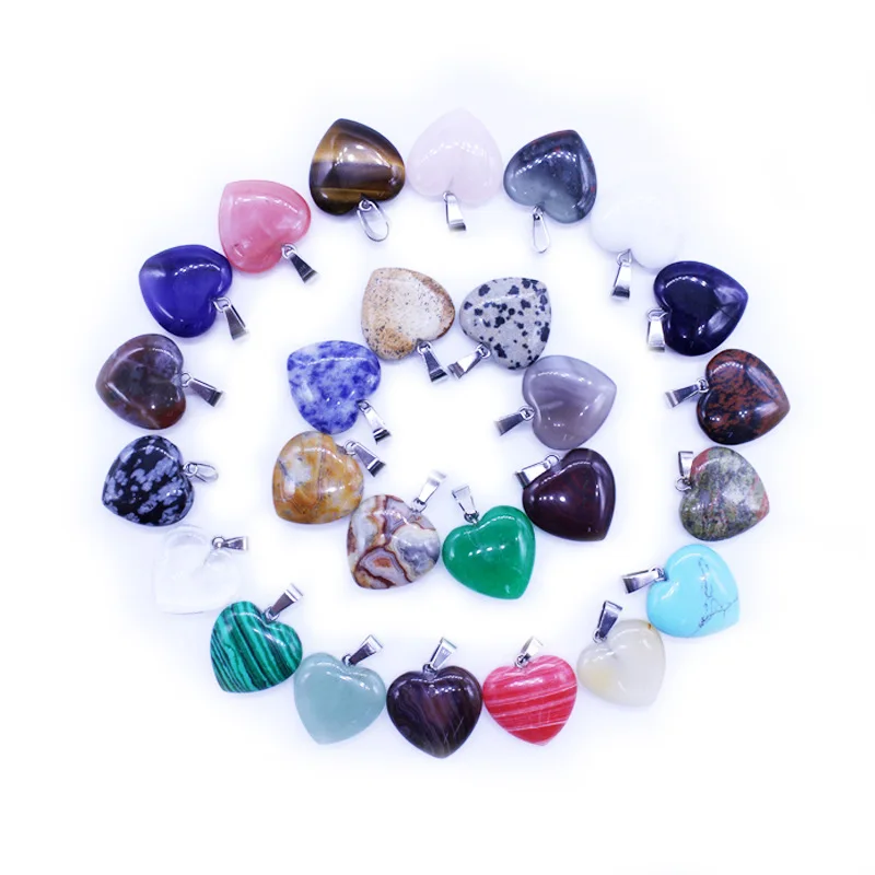 

Wholesale Bulk 24pcs/Lot Heart Shaped Natural Stone Charms Pendants For Necklace Jewelry Making 16*16MM