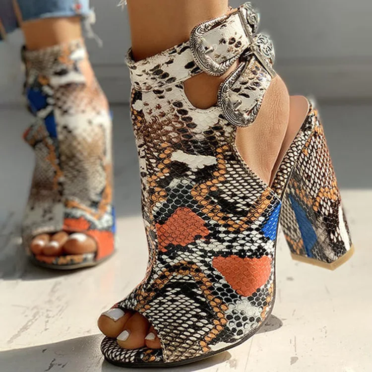 

2020 summer new style Pu color matching fish mouth back empty high thick heel women's sandals