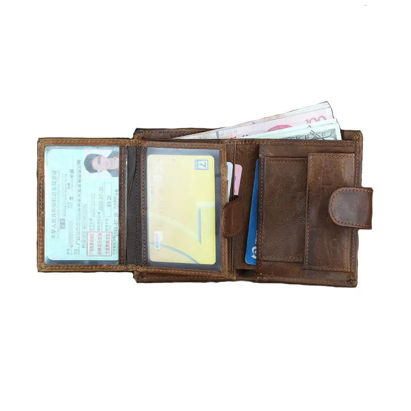 Coin Purse Men Wallet Leather With Coin Pocket Genuine Crazy Horse Organizer Male Short Wallet For Boys Dropshipping Wholesale
