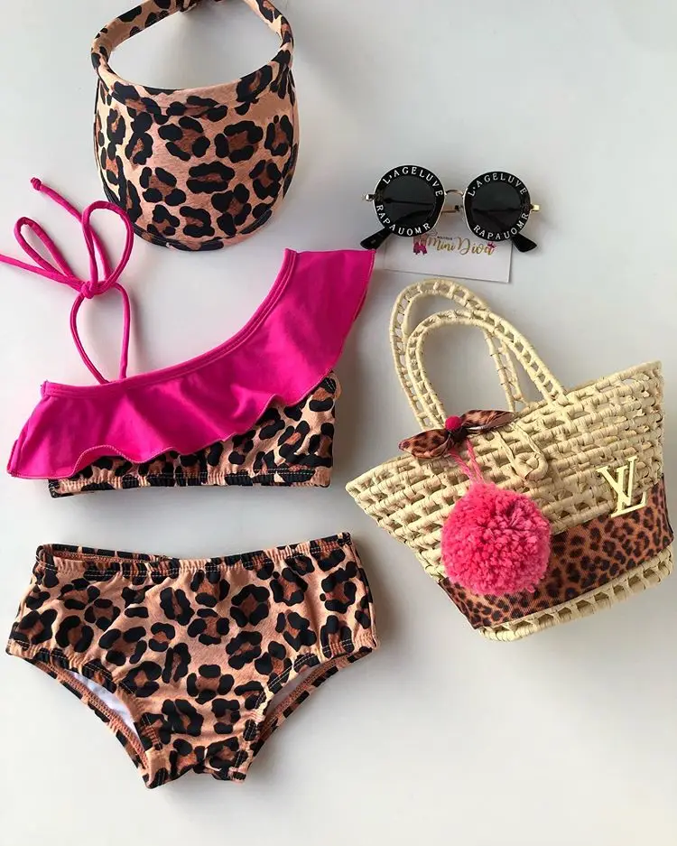Купальник Бикини на одно плечо с леопардовым принтом шорты и шапки|Комплекты
