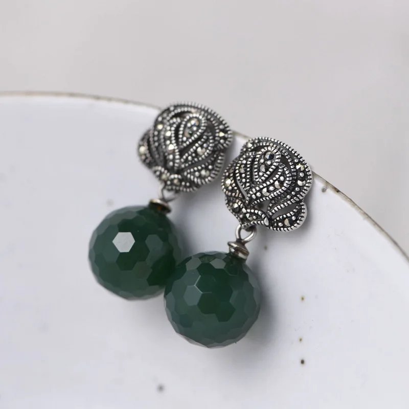 

Серьги-гвоздики женские из серебра 925 пробы, с зеленым агатом