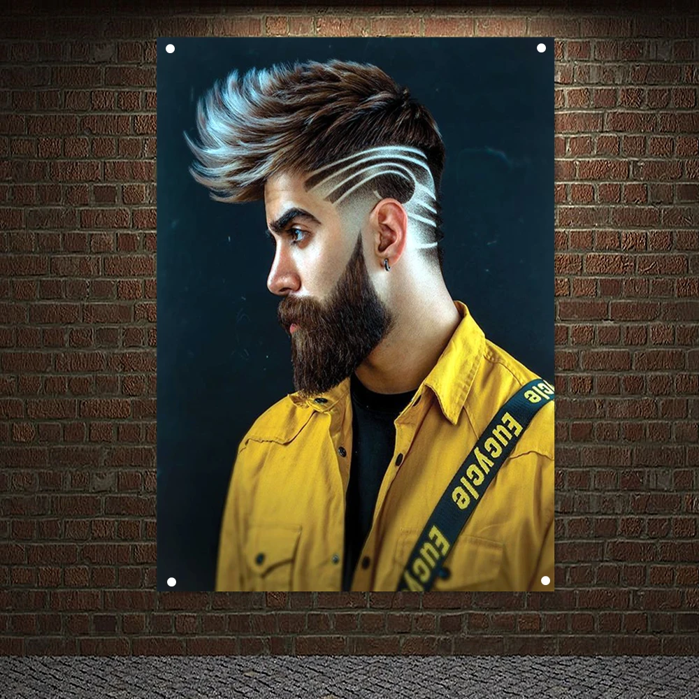 Мужской стиль вырезанная прическа баннер настенный художественный