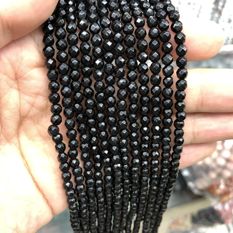 Опт круглые бусины черного оникса 4 мм 6 8 10 12 граненые 15 5 дюйма/нитка|black onyx beads|onyx