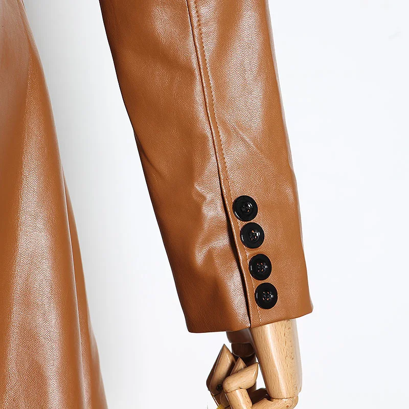 

Winter 2020 Leather Jacket Long Asymmetric Coats Slim Solid Coat Sashes Polyester Windbreaker Turn-Down Collar Fashion Woman New