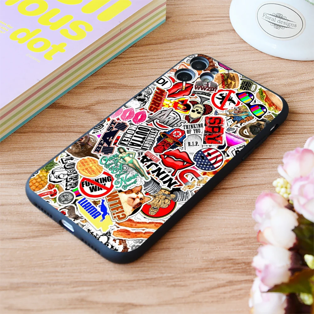 

For iPhone Sticker Bomb Print Print Soft Matt Apple iPhone Case 6 7 8 11 12 Plus Pro X XR XS MAX SE