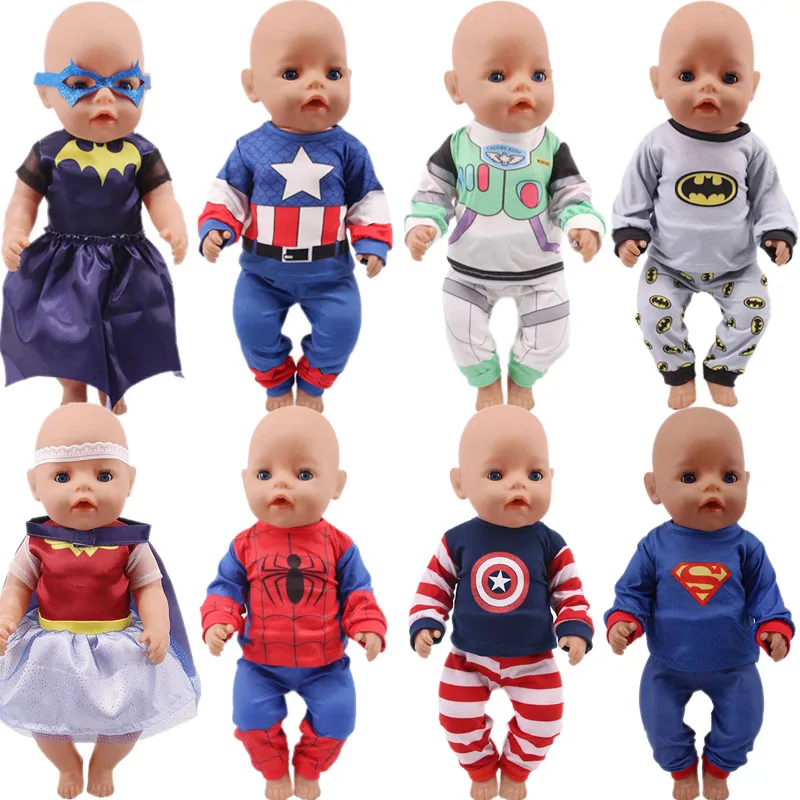 Doll Clothes 2Pcs/Set Superheros Clothes Cosplay For 18 Inch American Doll & 43 Cm New Born Baby Accessories,Logan Boy Doll Gift