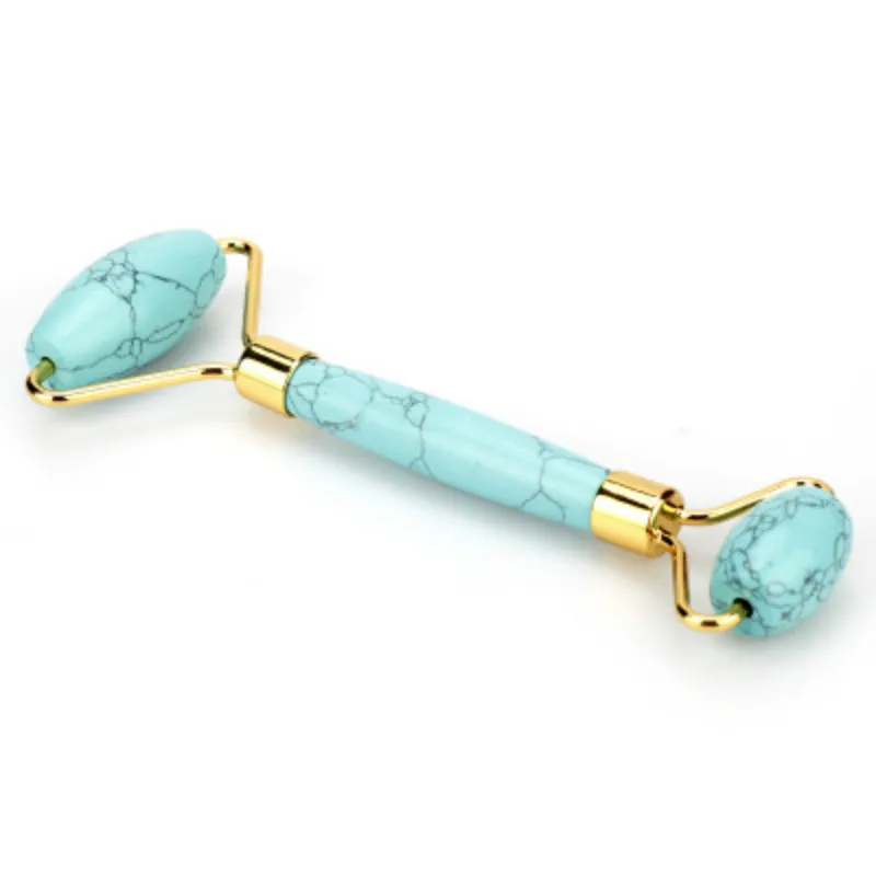 Массажный ролик с двойной головкой натуральный бирюзовый кварц нефрит камень