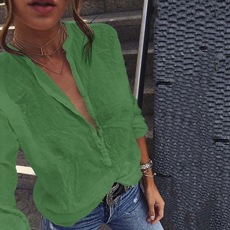 Весенняя Повседневная рубашка женская короткая дышащая удобная однотонная с