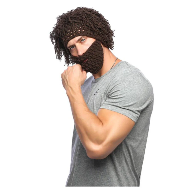 big beard Wig novelty hatAutumn and Winter Cap Menand Women Knitted Hats Halloween Party Funny Handmade hip hop hat men clothes |