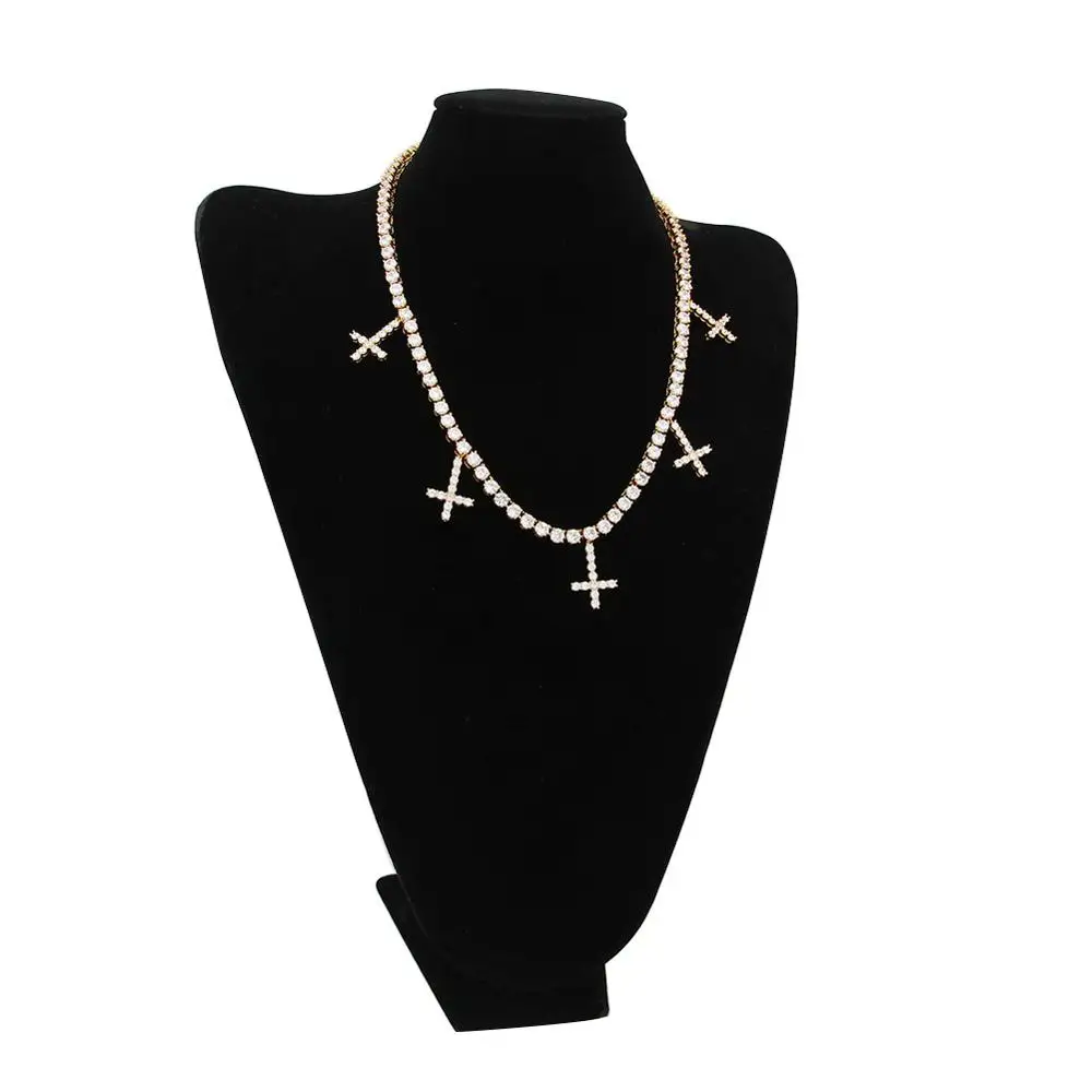 Хип-хоп 1 ряд AAA + CZ Stone Bling Iced Out 5 Cross Tennis цепочка на шею для мужчин Женская мода