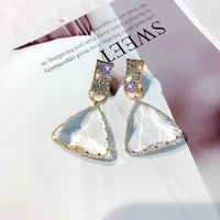 s960 fashion jewelry s925 silver post geometric triangle crystal earrings lady elegant dangle stud earrings