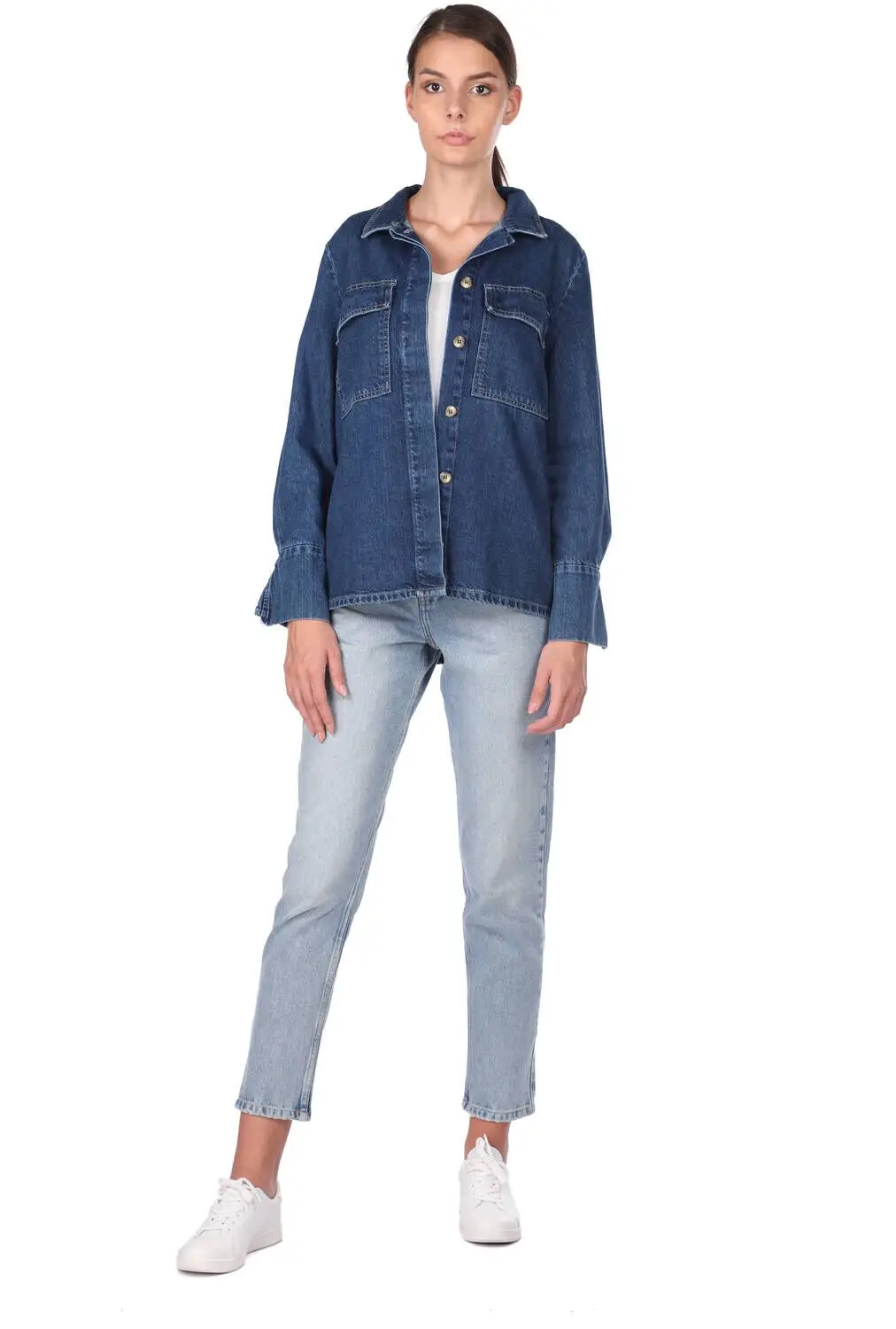 

Blue White Women Jean Jacket
