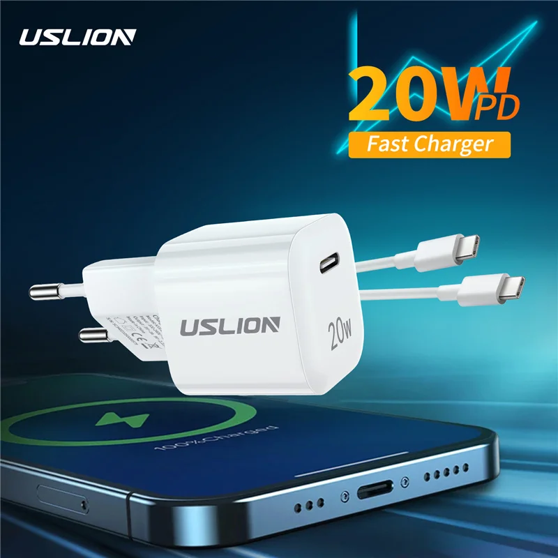 USLION USB C зарядное устройство 20 Вт PD Быстрая зарядка 3,0 Быстрая Зарядка Тип C адаптер ЕС для iPhone 12 Pro Max Huawei Xiaomi 11 10 Samsung
