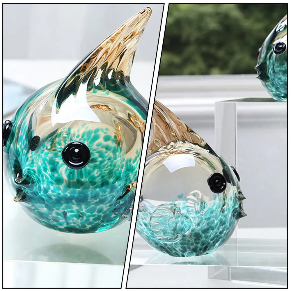 

1Pc Chic Bubble Fish Figurine Decor Home Glass Adornment Housewarming Gift Blue