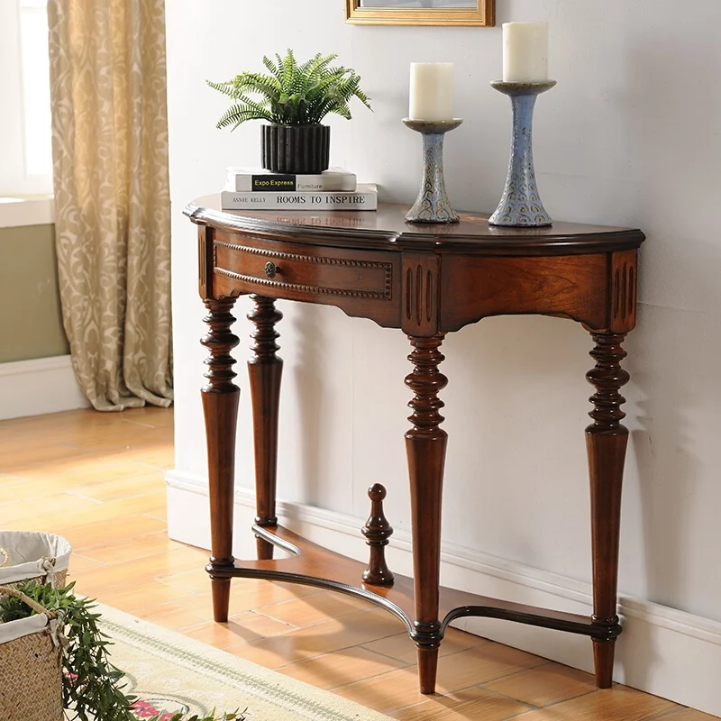 

American Console Table, Solid Wood Semicircular Console Table, Decorative Wall Side Table, Corridor Cabinet, Coffee Table