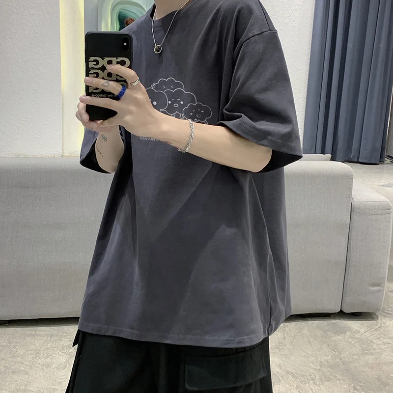 

Cartoon Printed Short-sleeved T-shirt Men's Tide Brand Ins Summer Loose Large Size Hong Kong Style Clothes Trend Wild T-shirt