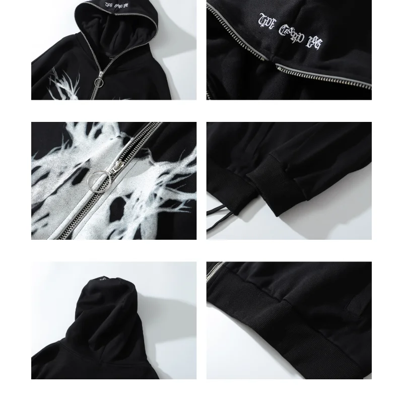 100% Cotton Men's Women's Clothing Loose Personalized Print Shirt Cardigan High Street Casual Hip Hop Zipper Jacket for Couples |