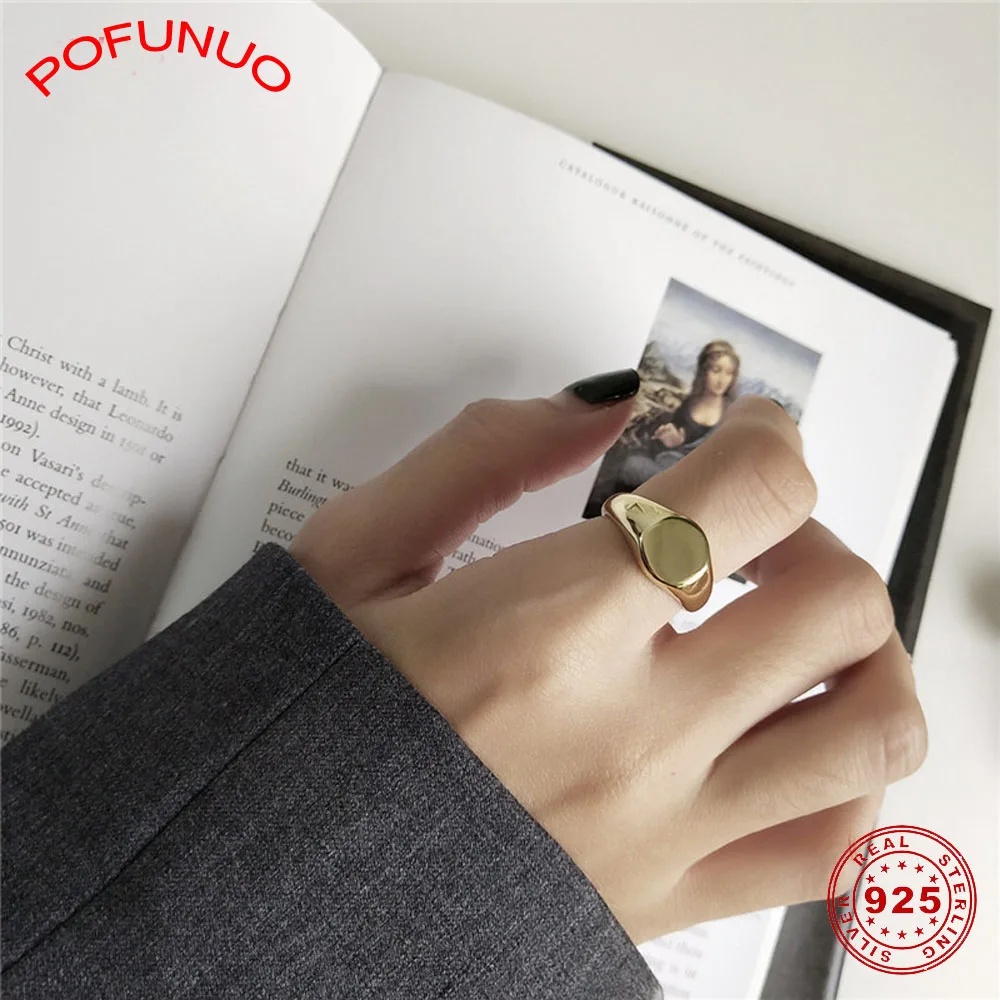 Женские Простые Кольца POFUNUO из 100% 925 пробы серебра с гладкой поверхностью и