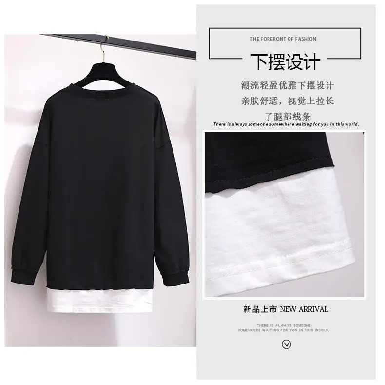 2XL-6XL плюс размер Осенняя Женская толстовка хлопок Повседневный длинный рукав пэчворк пуловер 5XL большой размер зимний свитер Топы