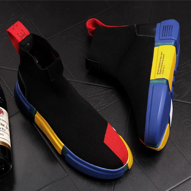 Мужские кроссовки с высокой талией Черные Блестящие Кроссовки повседневная