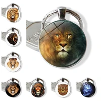 wg 1pc lion head time gemstone keychain cabochon glass ball metal keyring pendant jewelry for women