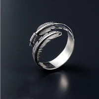 adjustable silver color feather ring for men women fashion vintage fingers jewelry gifts