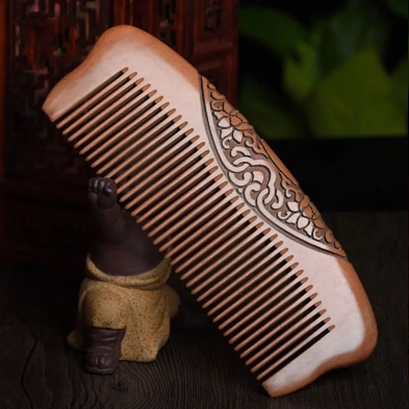 

Wooden Comb Peach Comb Double-sided Carved Electrostatic Hair Loss Massage Hair Comb