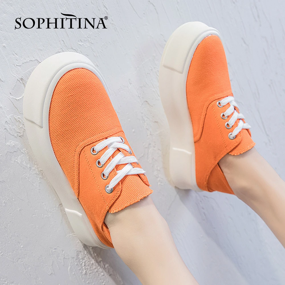 

SOPHITINA Platform Women Shoes Spring Two-wear Step On The Heel Shoes Thick Bottom Wild Canvas Heightening Shoes Female WO424
