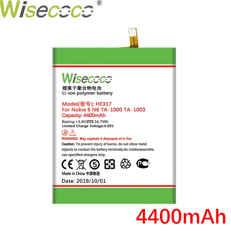 WISECOCO 4400 мАч HE317 аккумулятор для Nokia 6 Nokia6 N6 TA-1000 TA-1003 TA-1021 TA-1025 TA-1033 TA-1039 TA-телефон с номером отслеживания