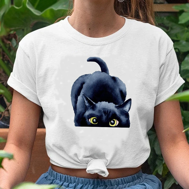 

Women Lovely Love Cat Animal Short Sleeve 2021 Funny 90s Trend Spring Summer Print Sweet Tshirt Lady Clothes Tops Tees T-Shirt