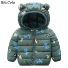 Детский легкий пуховик на осень и зиму, хлопковое пальто, куртка, теплая куртка с капюшоном и ушками, модная куртка с принтом